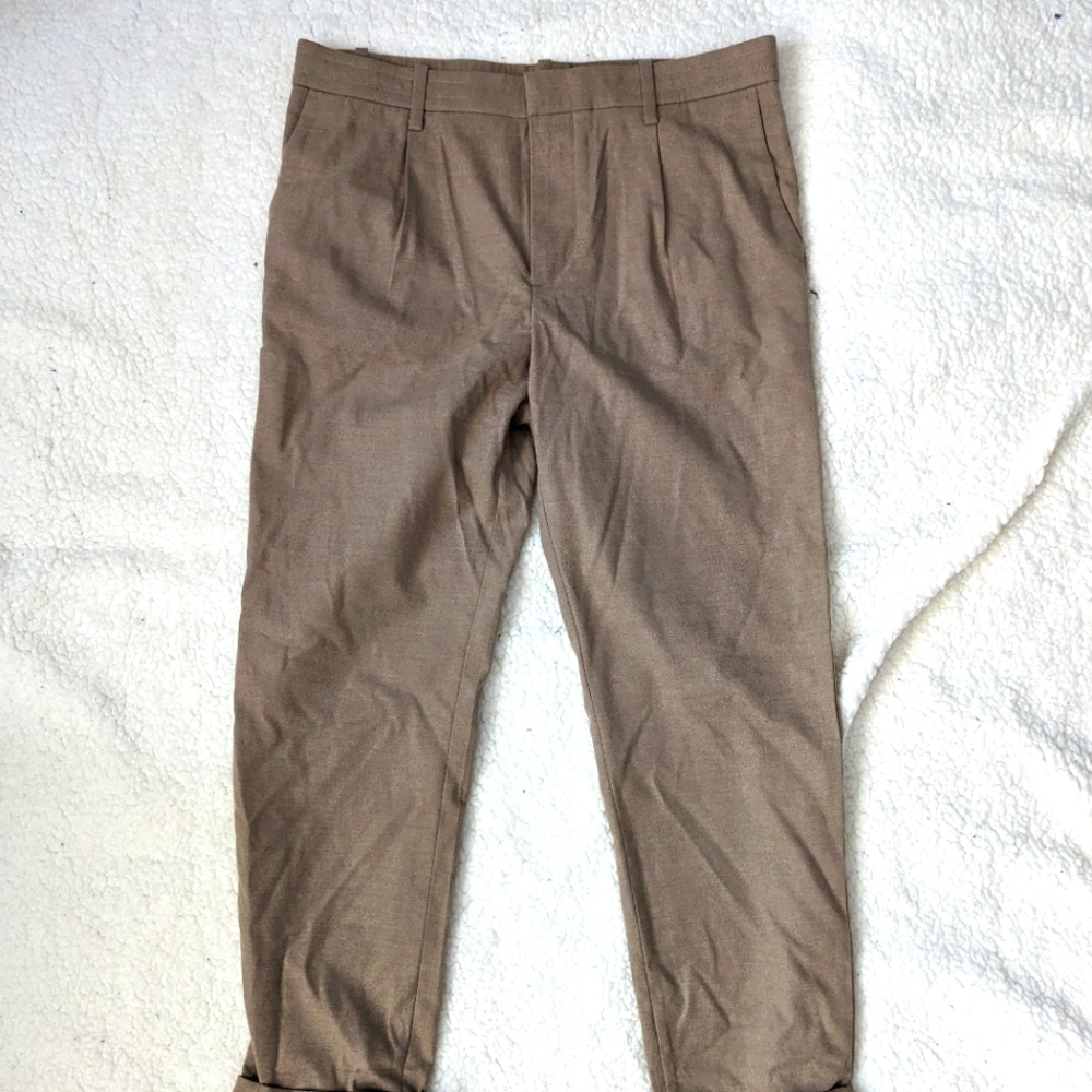 MNG Drawstring Pants Cuffed Hem Tan Size 32